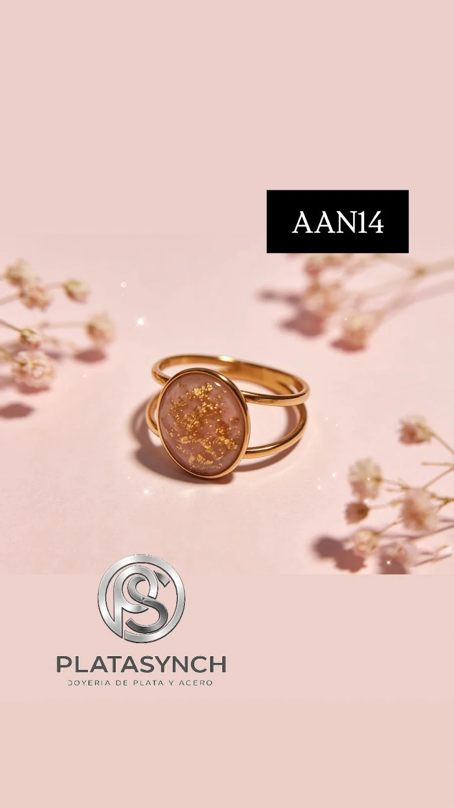 AAN14 - Anillo Acero dorado - ovalado Rosa Oro