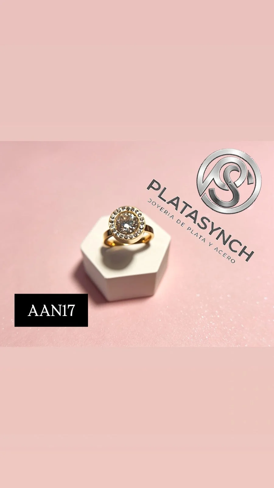 AAN17 - Acero - Anillo dorado - Piedra y circoneas redondas