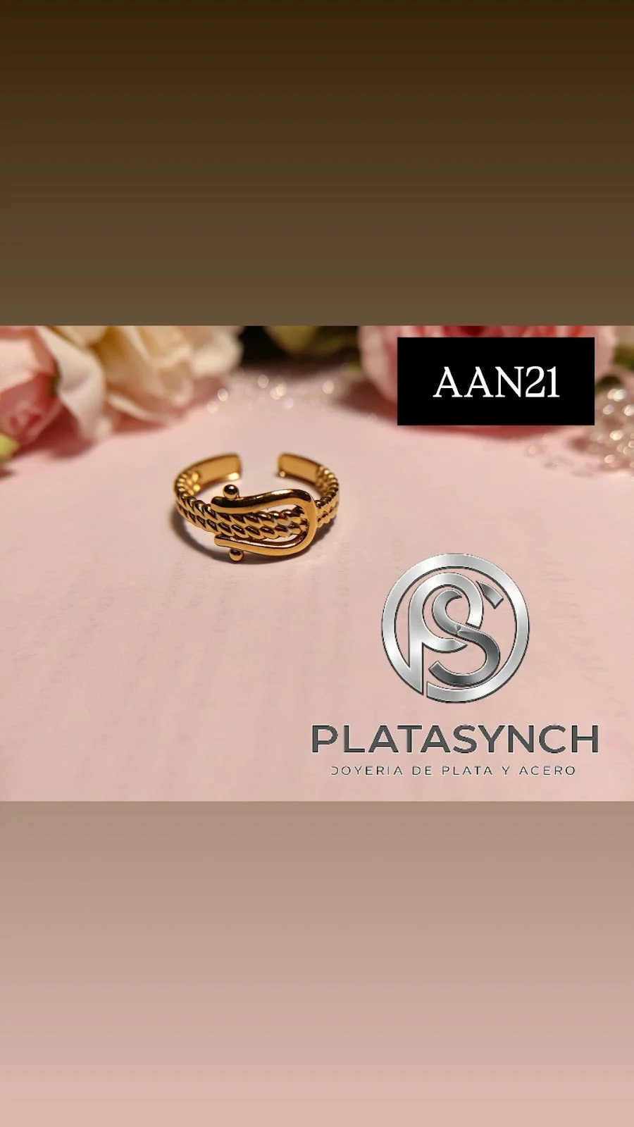 AAN21 - Anillo Acero Dorado, Hebilla