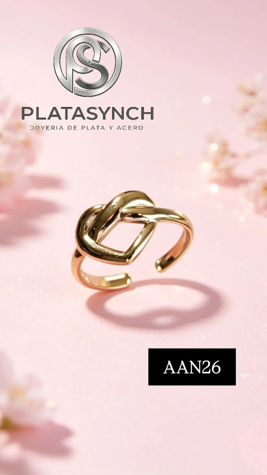 AAN26 - Anillo Acero Dorado, Corazon cruzado