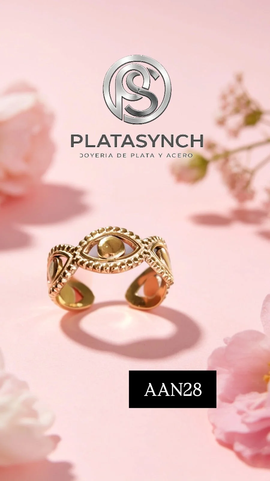 AAN28 - Anillo Acero Dorado. ojo dorado