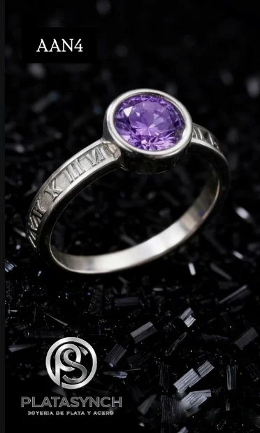 AAN4 - Anillos Acero plateado piedra lila
