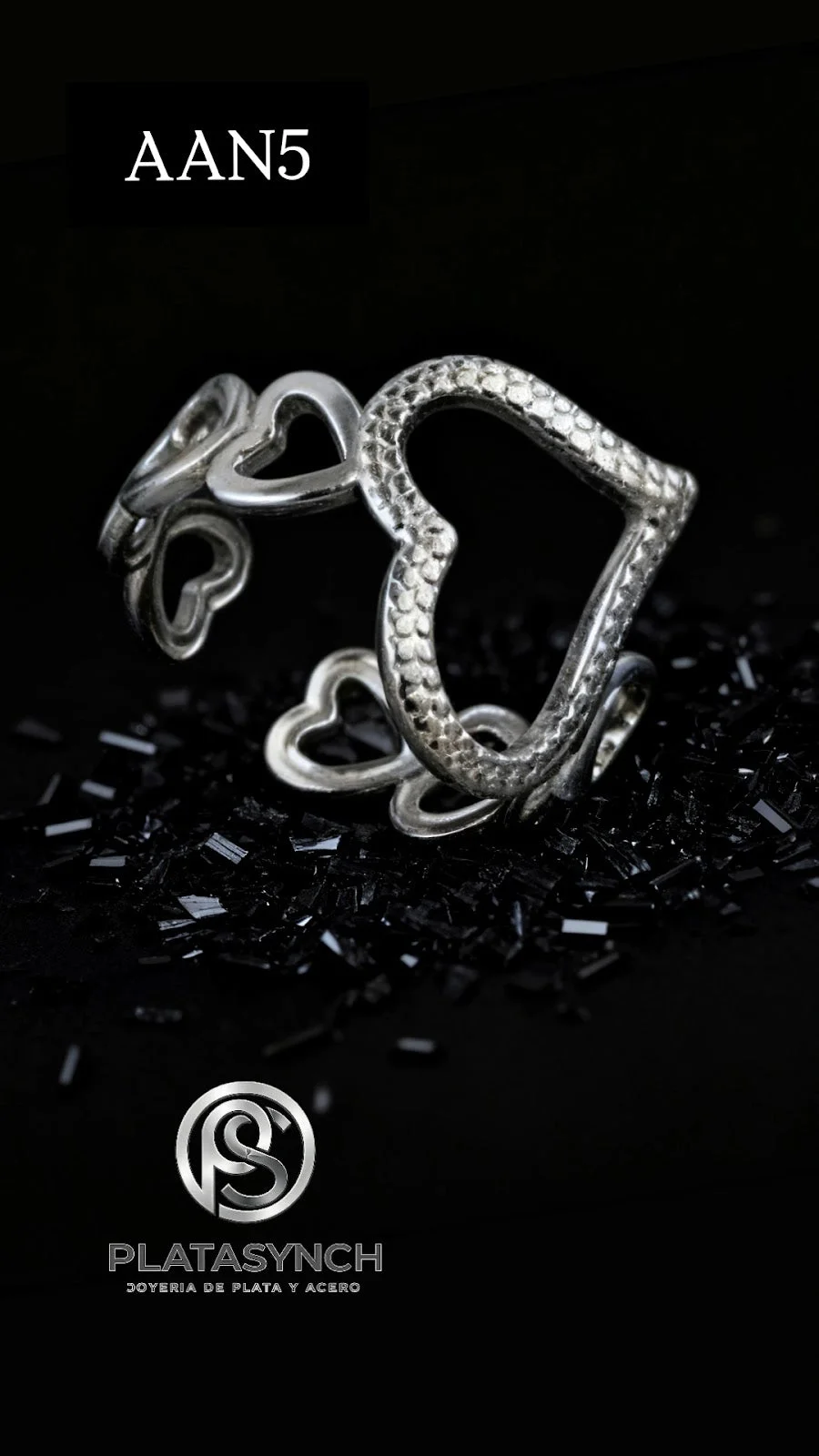 AAN5 - Anillos Acero plateado Corazon hueco