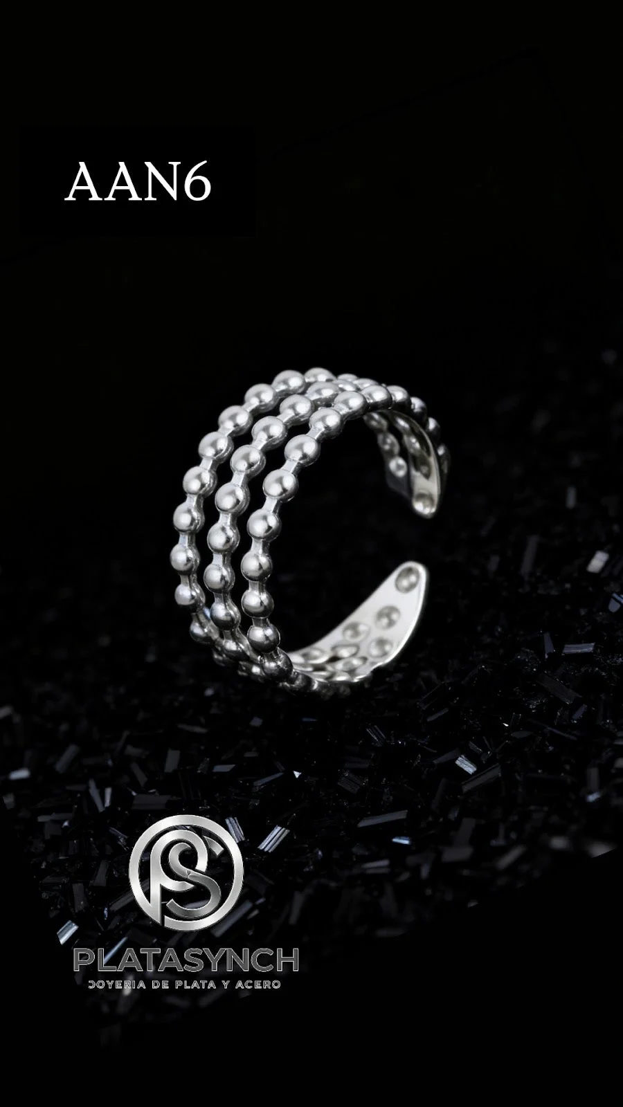AAN6 - Anillos acero plateado 3 lineas punto redondo