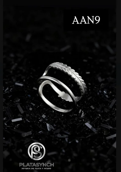 AAN9 - Anillo acero plateado 2 lineas - lisa y corazones