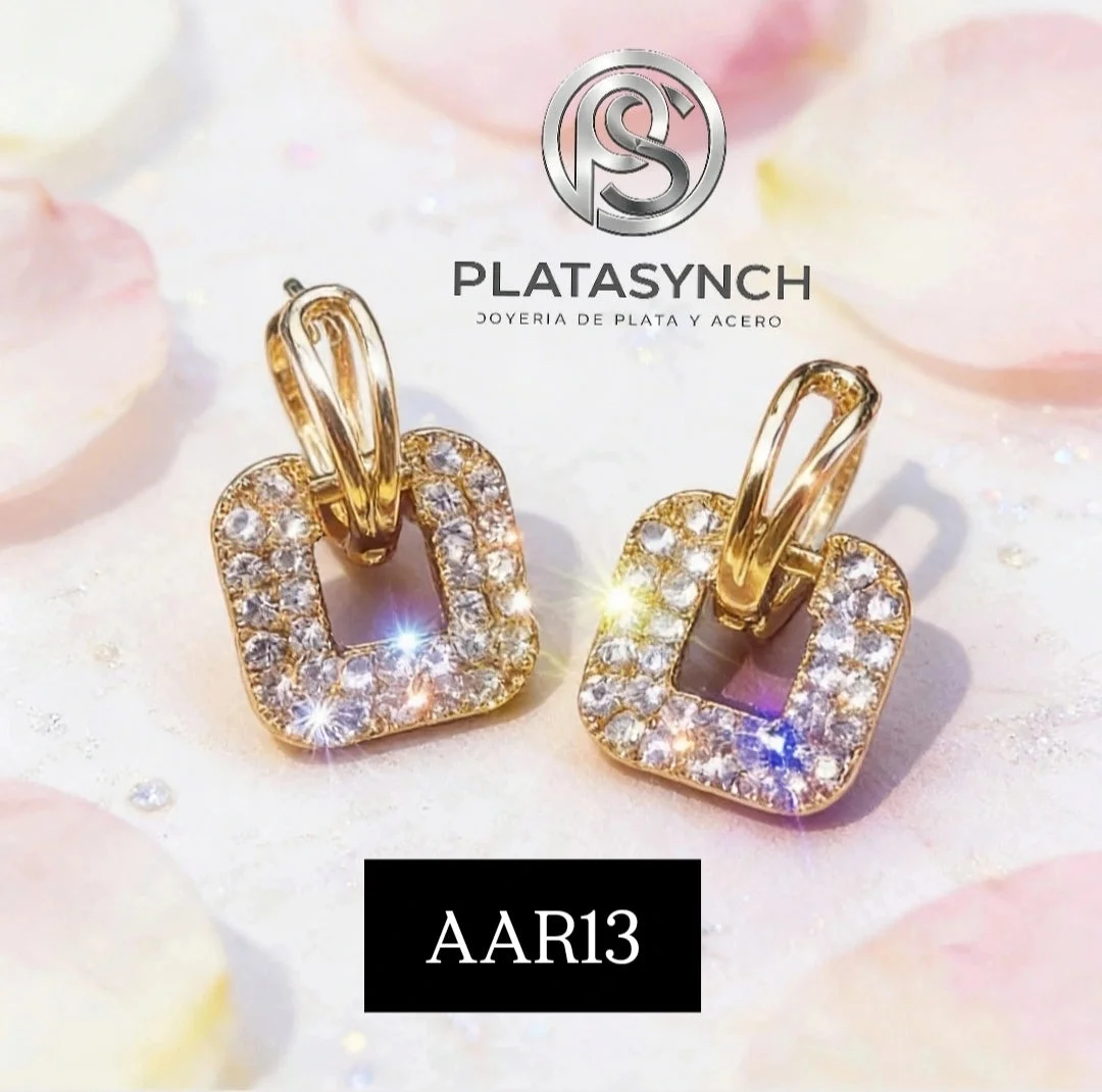 AAR13 - Aretes acero de palito - cuadrados con zirconeas incrustadas