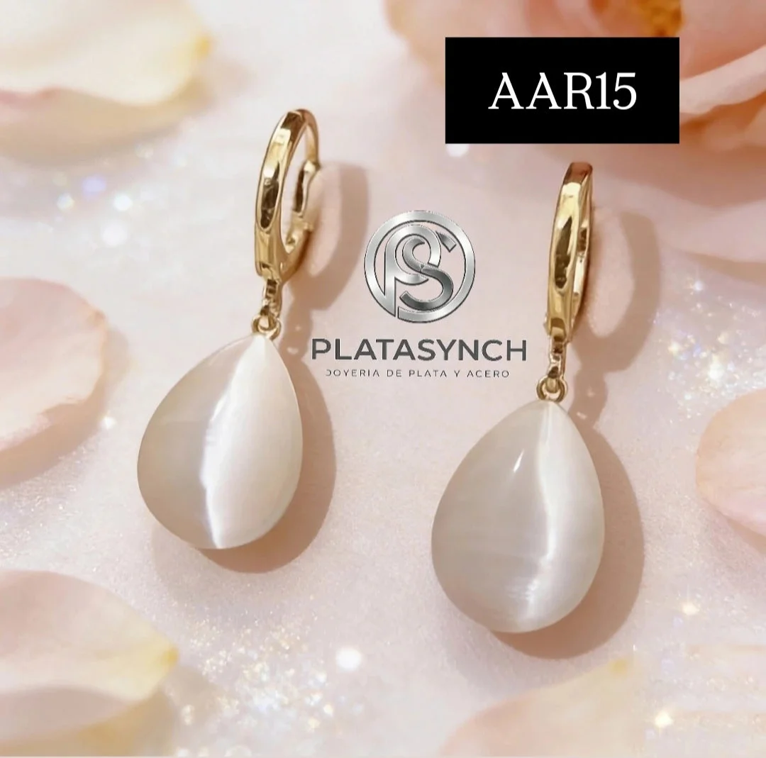 AAR15 Argollas acero de doble cara Blanco forma lagrima ojo de gato