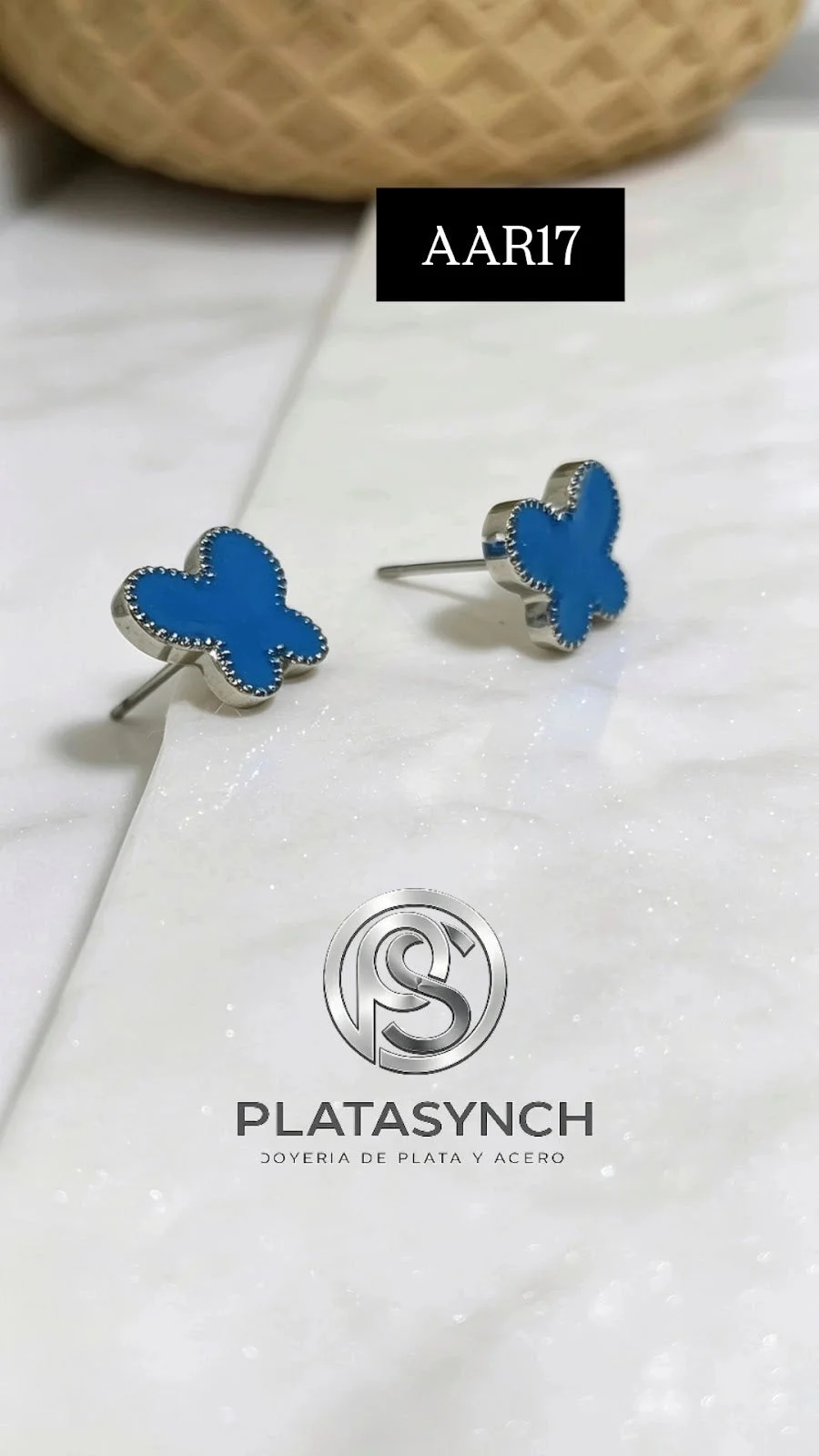 AAR17 - Aretes Acero plateado Mariposa azul