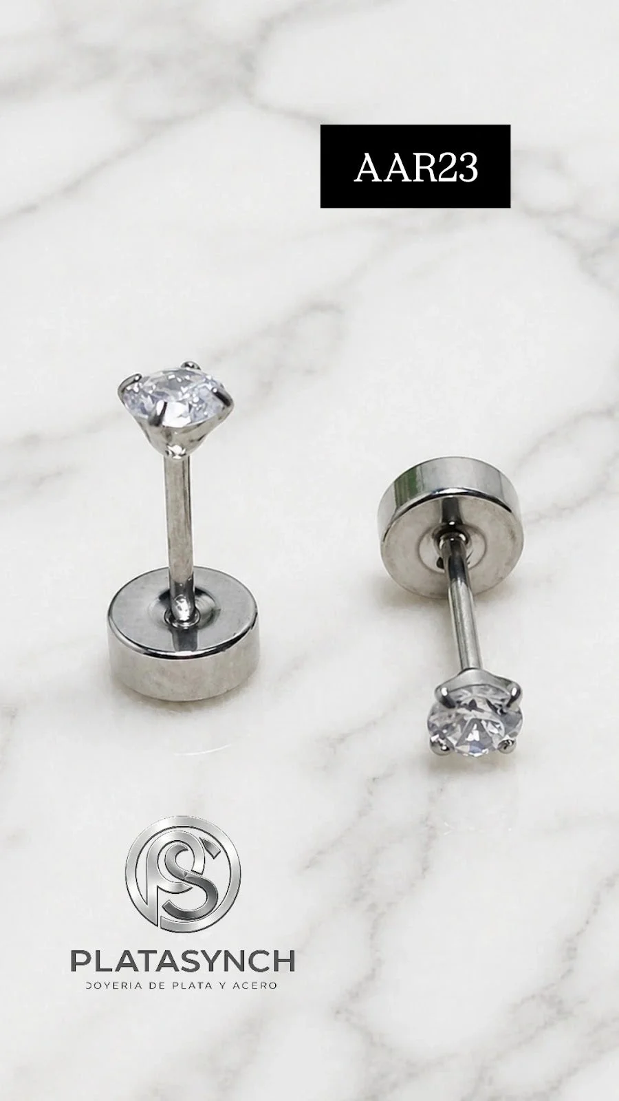 AAR23 - Aretes Acero de tuerca Mini cristal transparente