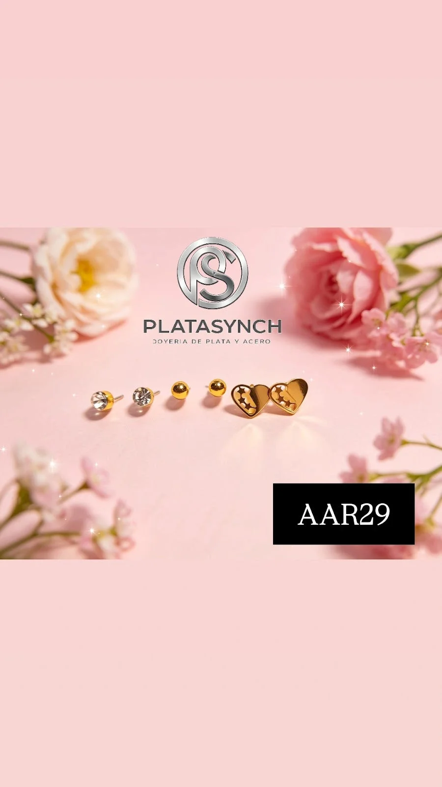 AAR29 - Trio aretes de acero dorado Corazon