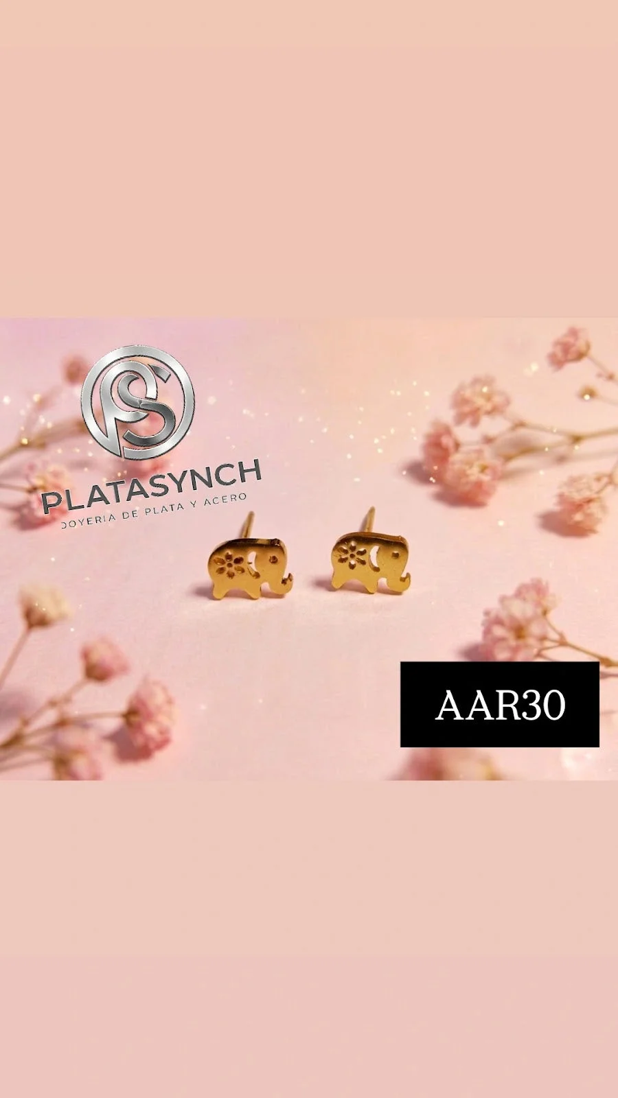 AAR30 - Aretes acero dorado elefante