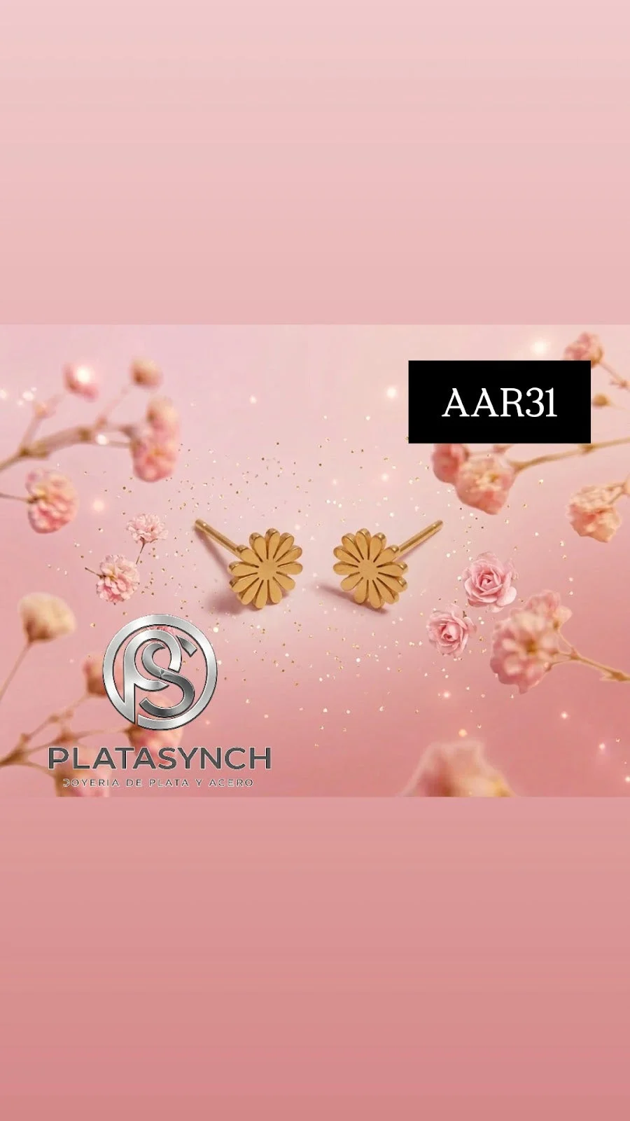 AAR31 - Aretes acero dorado flor