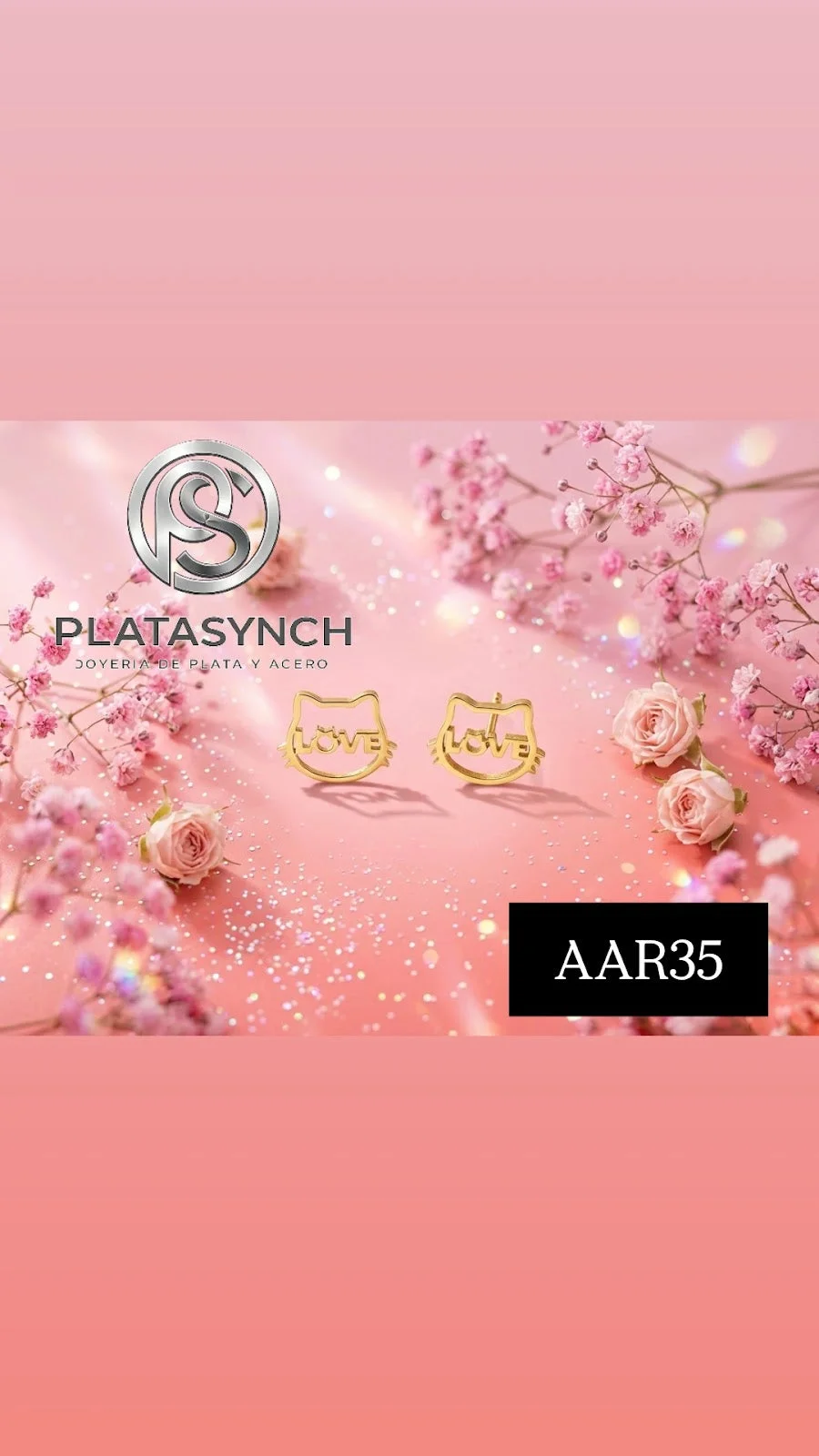 AAR35 - Aretes acero dorado H kitty