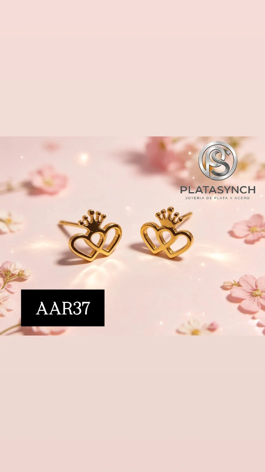 AAR37 - Aretes acero dorado Corona corazon