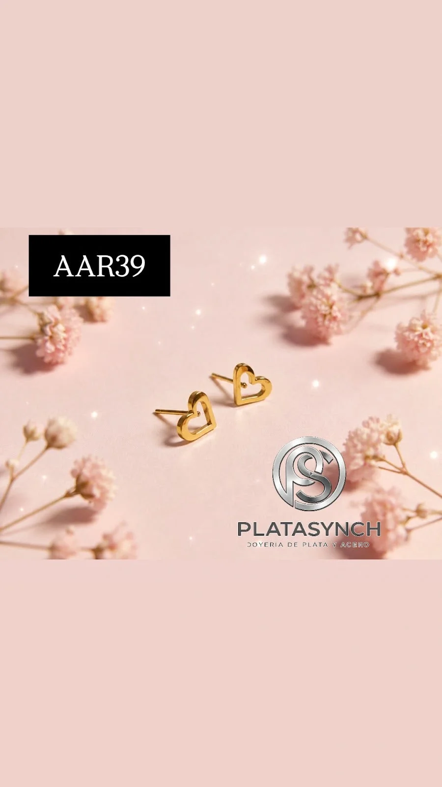 AAR39 - Aretes acero dorado Corazon hueco