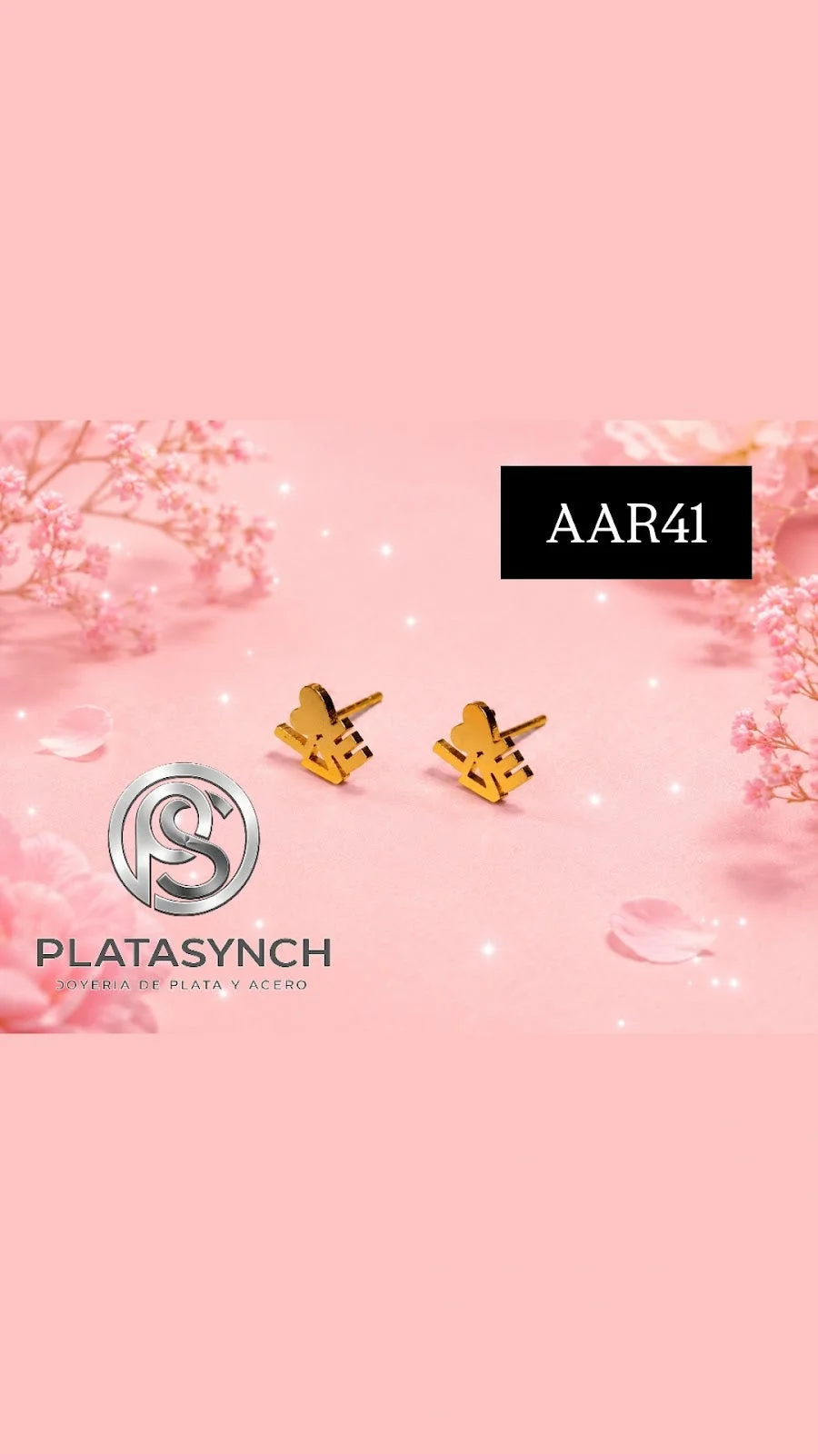 AAR41 - Trio aretes de acero dorado corazon love