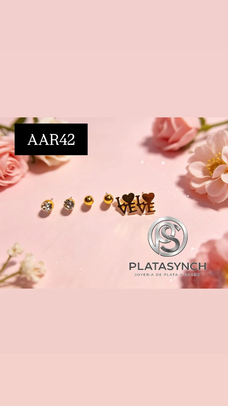 AAR42 - Trio aretes de acero dorado love