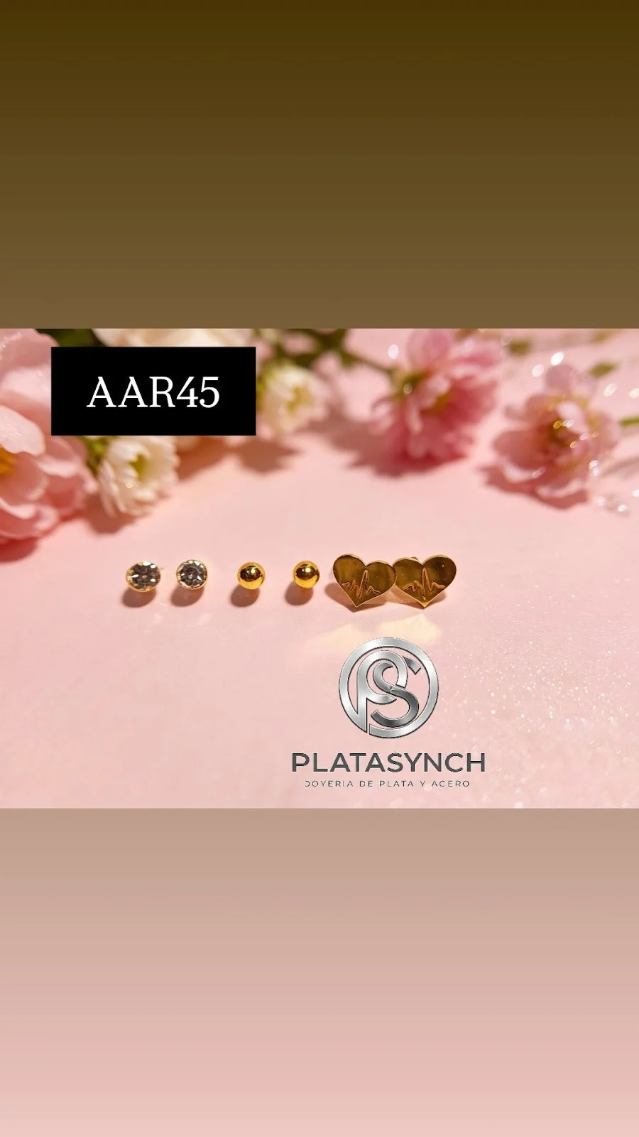 AAR45 - Trio aretes de acero dorado corazon