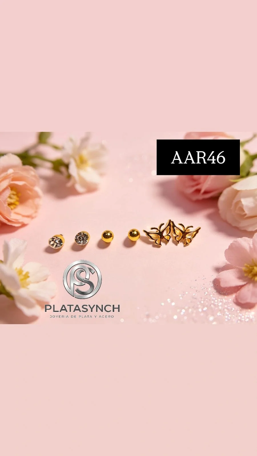 AAR46 - Trio aretes de acero dorado mariposas