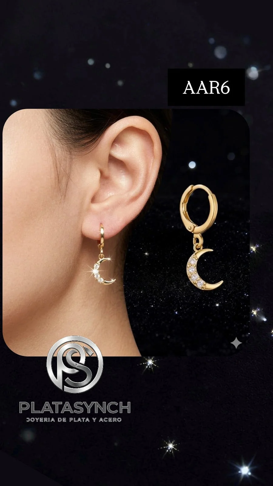 AAR6 - Argollas Acero Dorado hoops Luna