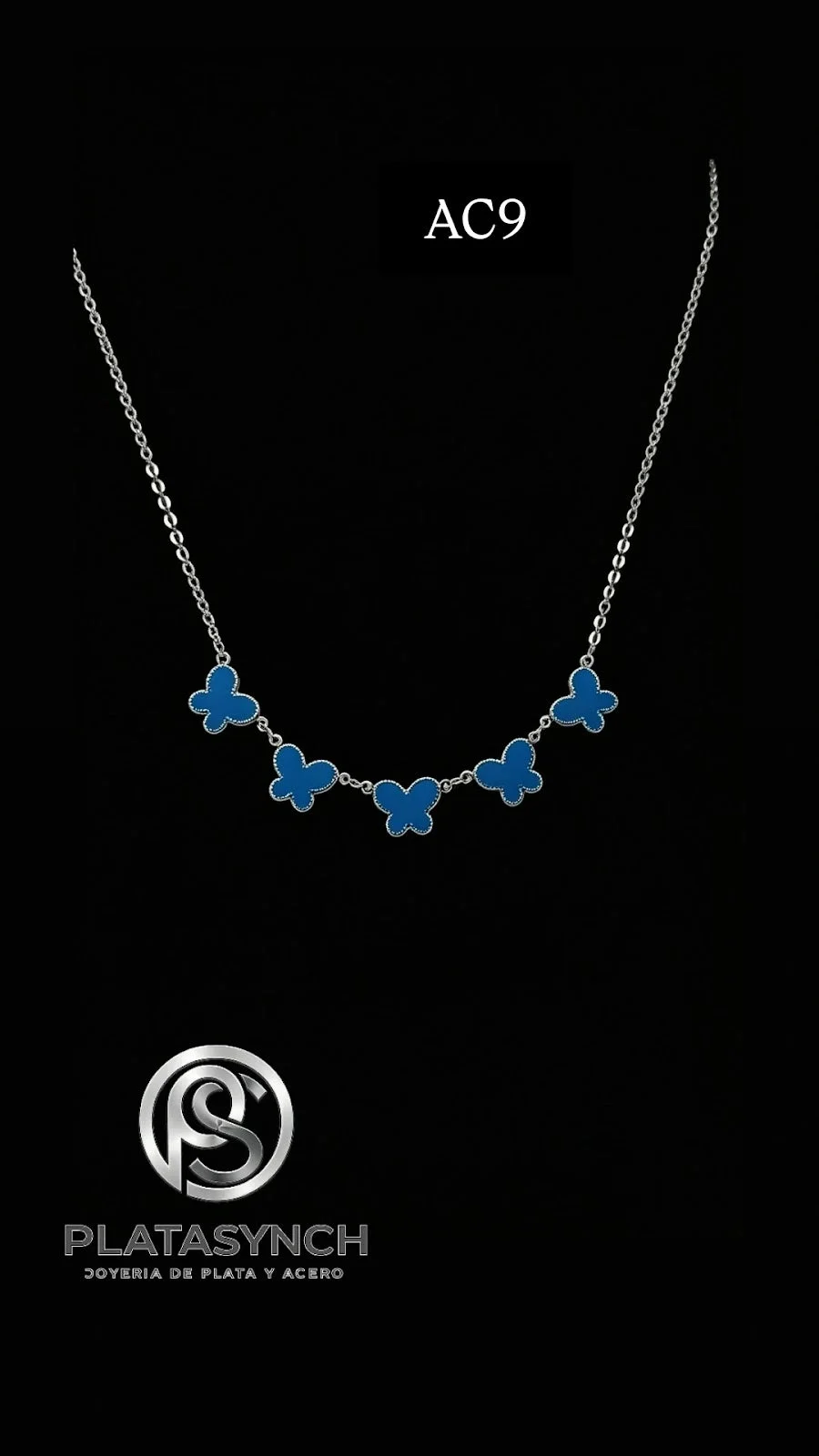 AC9 - Collar acero mariposas azules