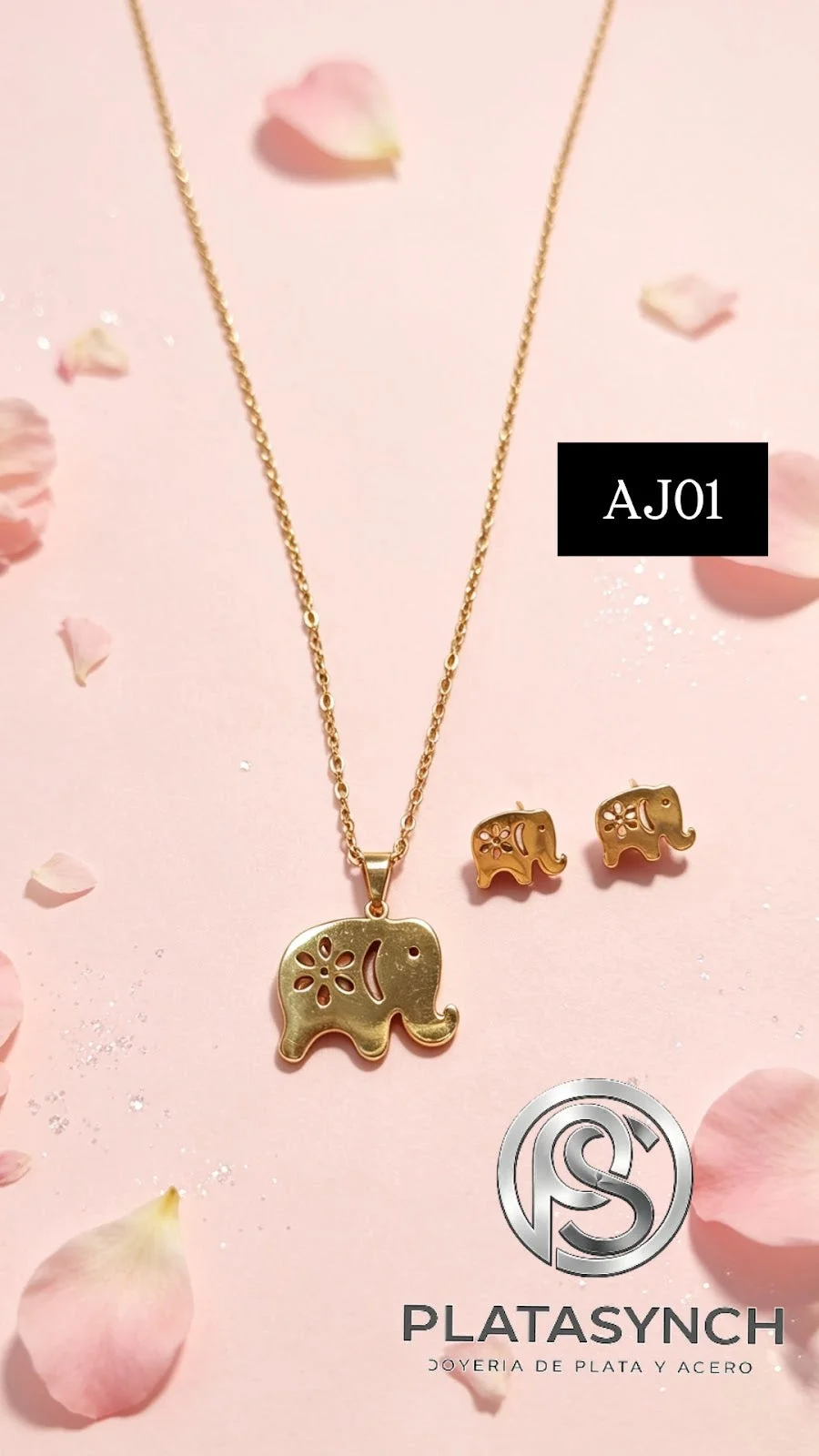 AJ01 - Conjunto de collar y aretes Acero dorado