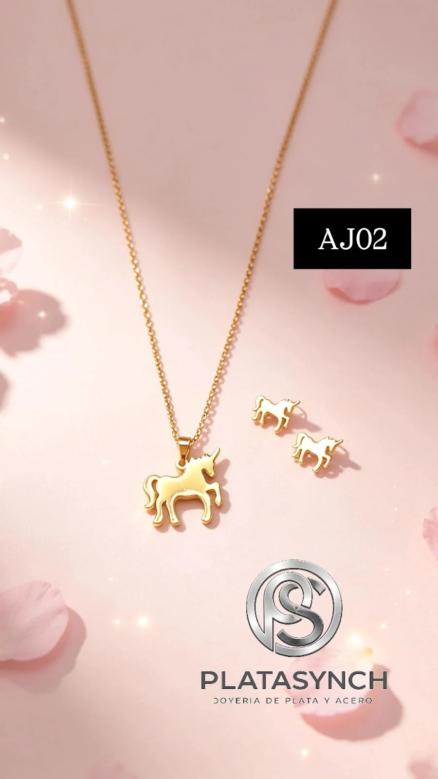AJ02 - Conjunto de collar y aretes Acero dorado