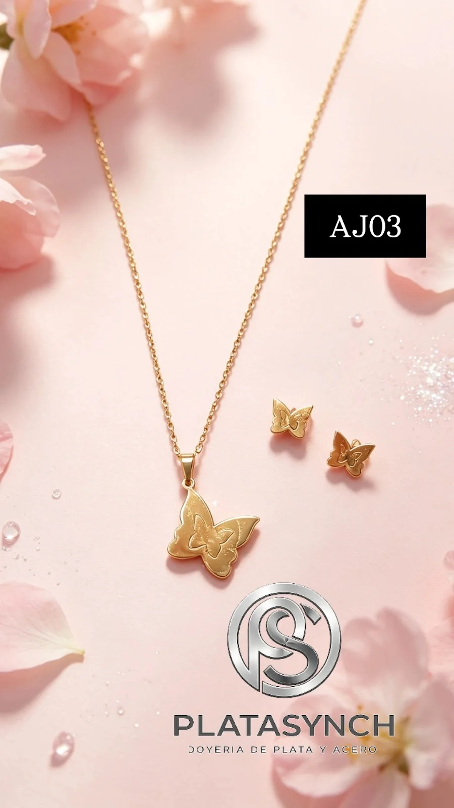 AJ03 - Conjunto de collar y aretes Acero dorado