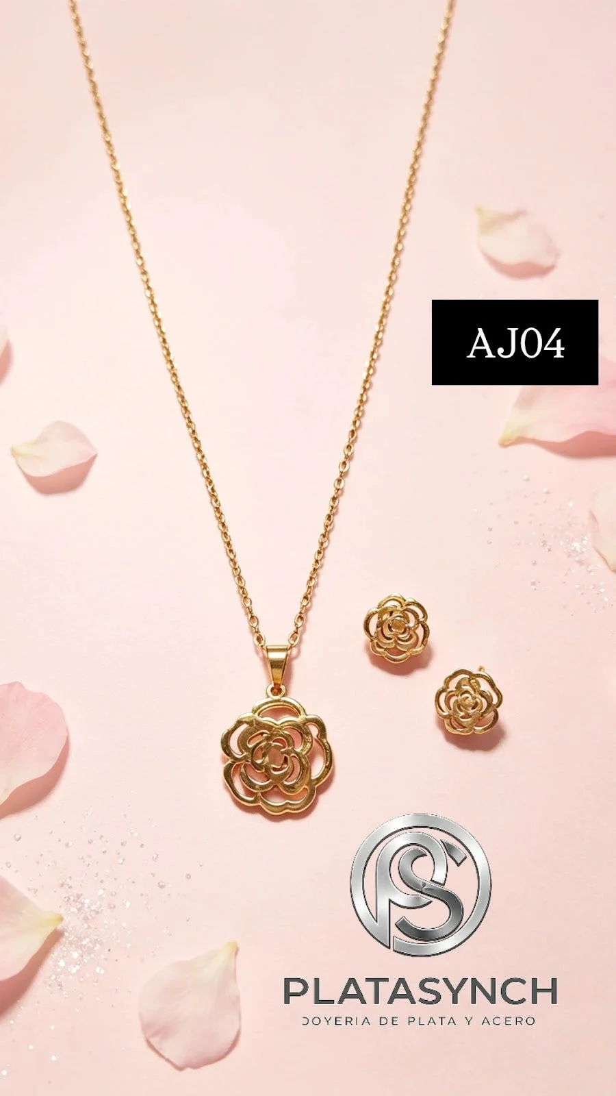 AJ04 - Conjunto de collar y aretes Acero dorado