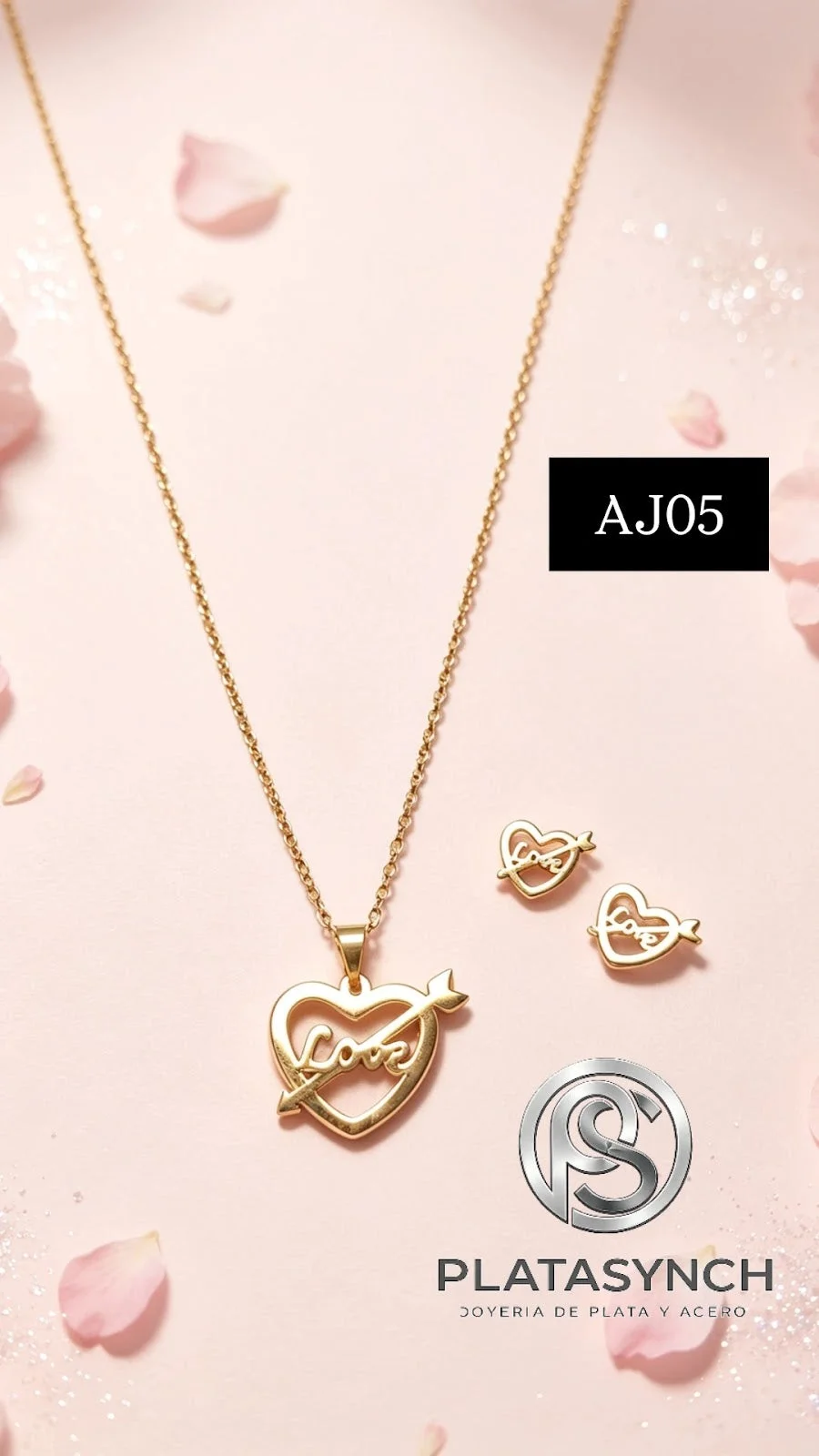 AJ05 - Conjunto de collar y aretes Acero dorado