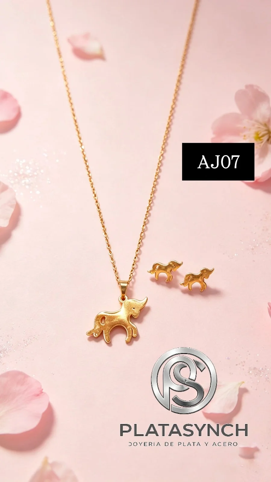 AJ07 - Conjunto de collar y aretes Acero dorado