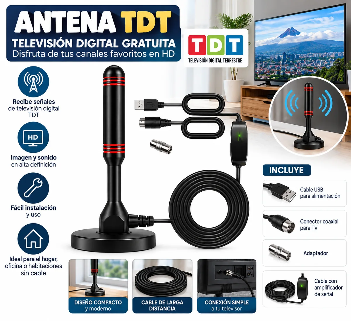 Antena TDT para televisor