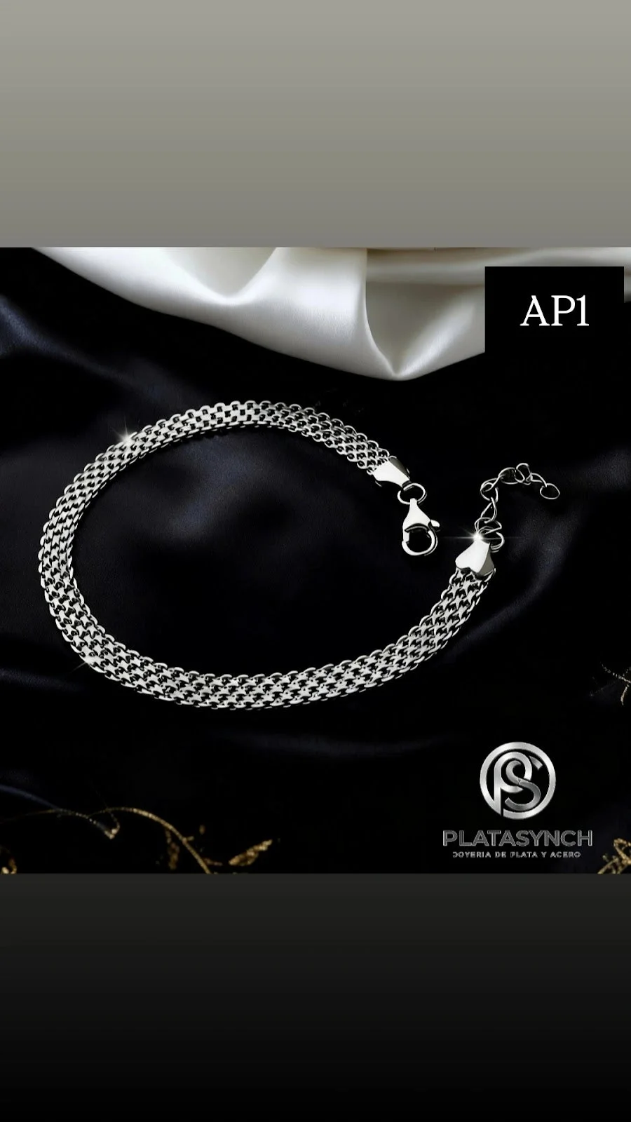 AP1 - Pulcera acero plateado, tejido de malla