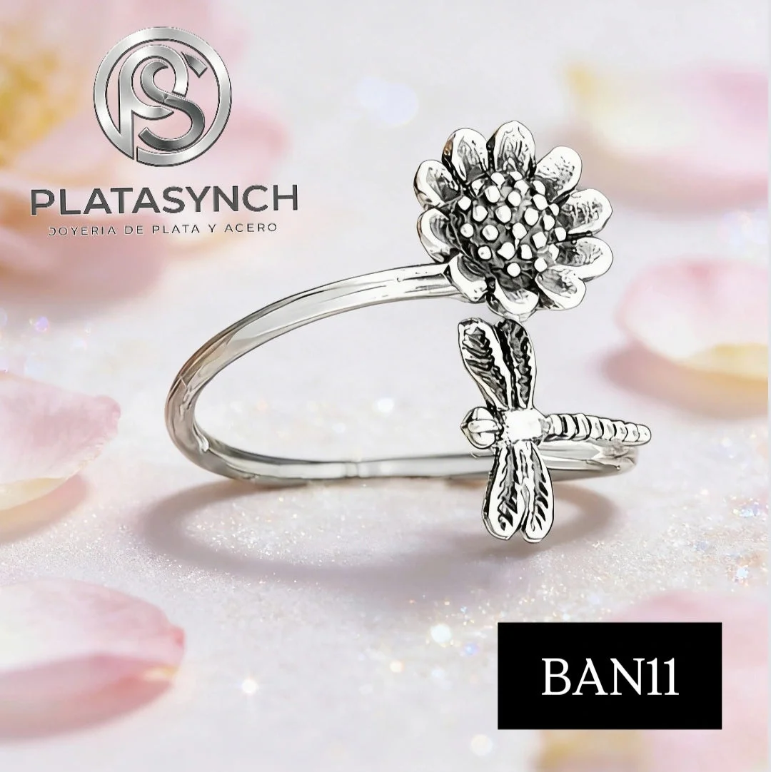 BAN11 - Anillo brass flor y luciernaga Vintage regulable