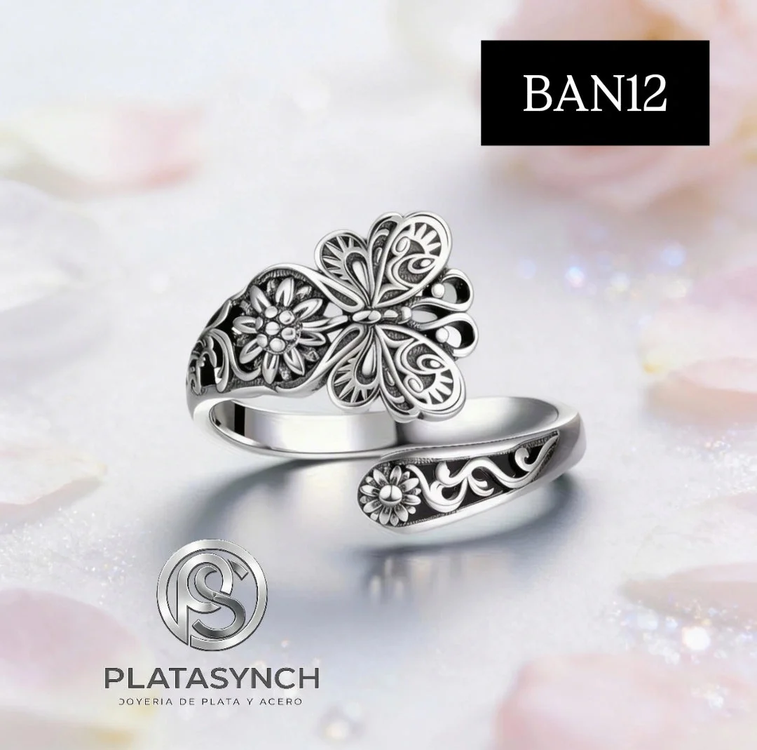 BAN12 - Anillo brass regulable bohemio Mariposa Vintage