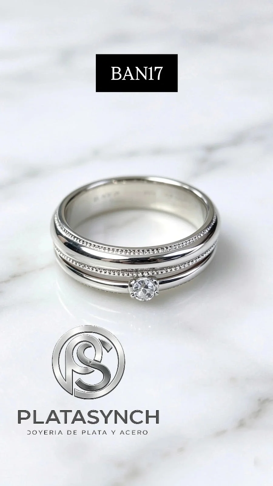 BAN17 - Anillo Brass plateado, Duo, circonea