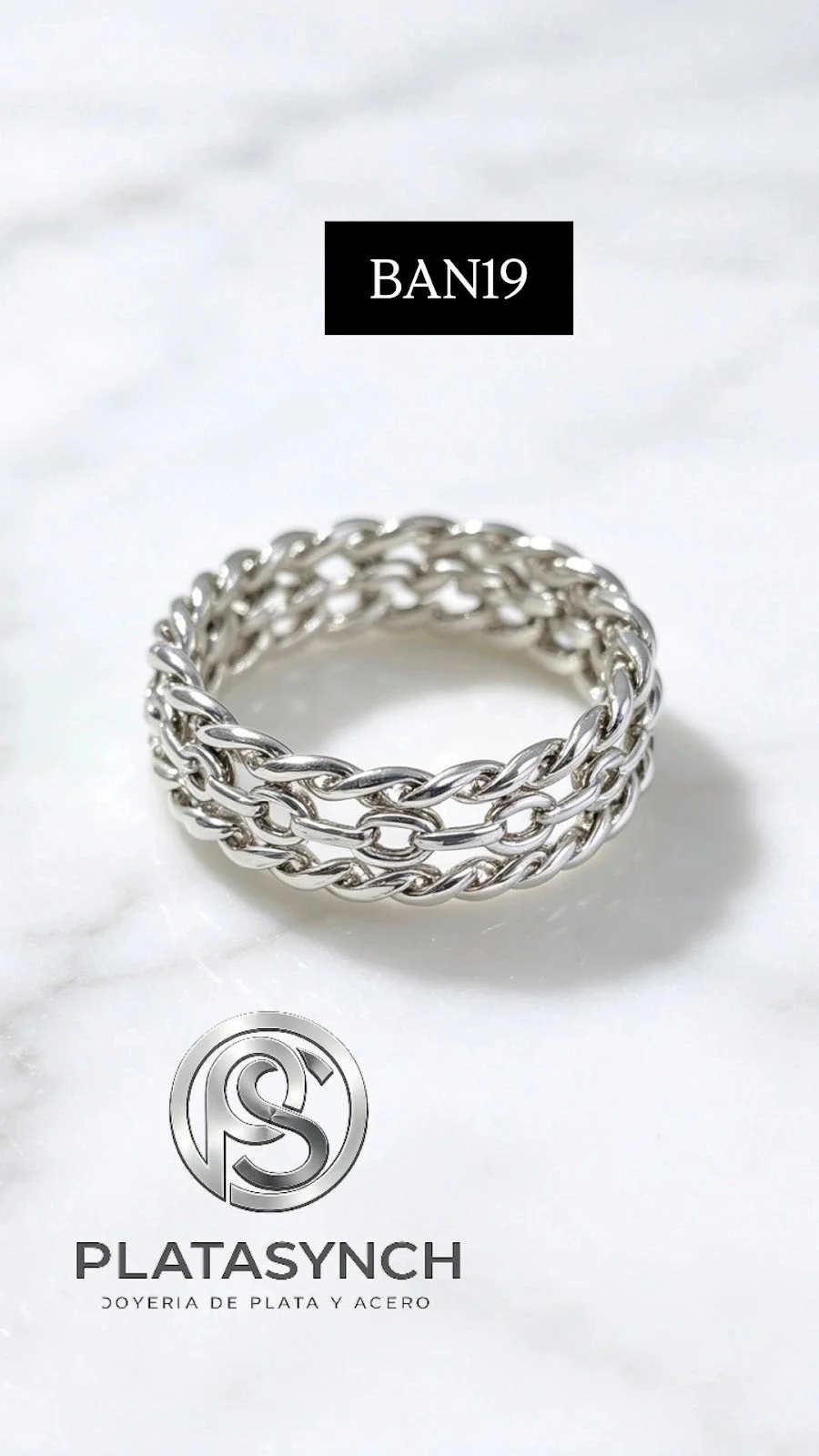 BAN19 - Anillo Brass plateado, 3 en uno