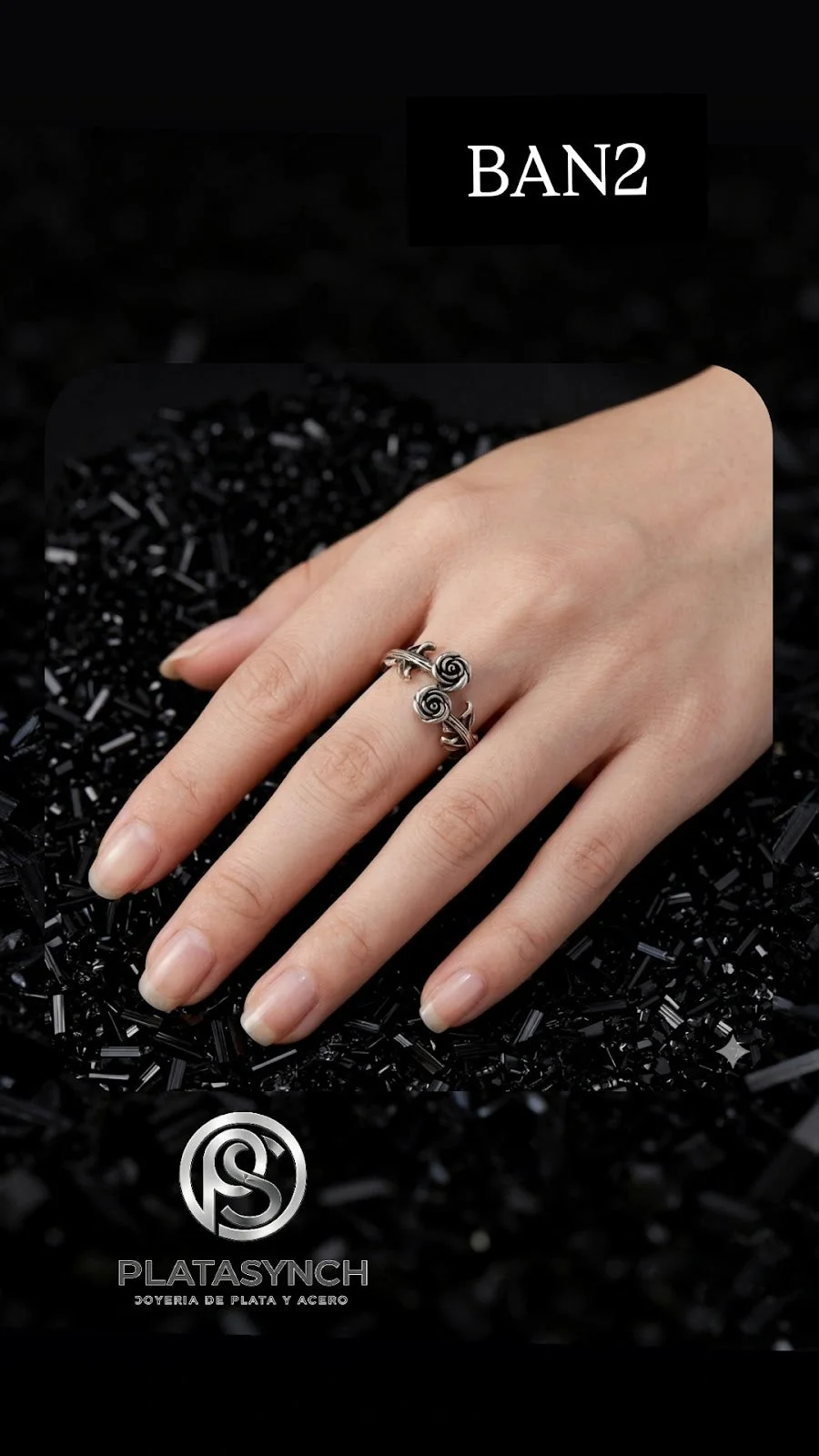 BAN2 - Anillo Brass, Retro plateado rosas