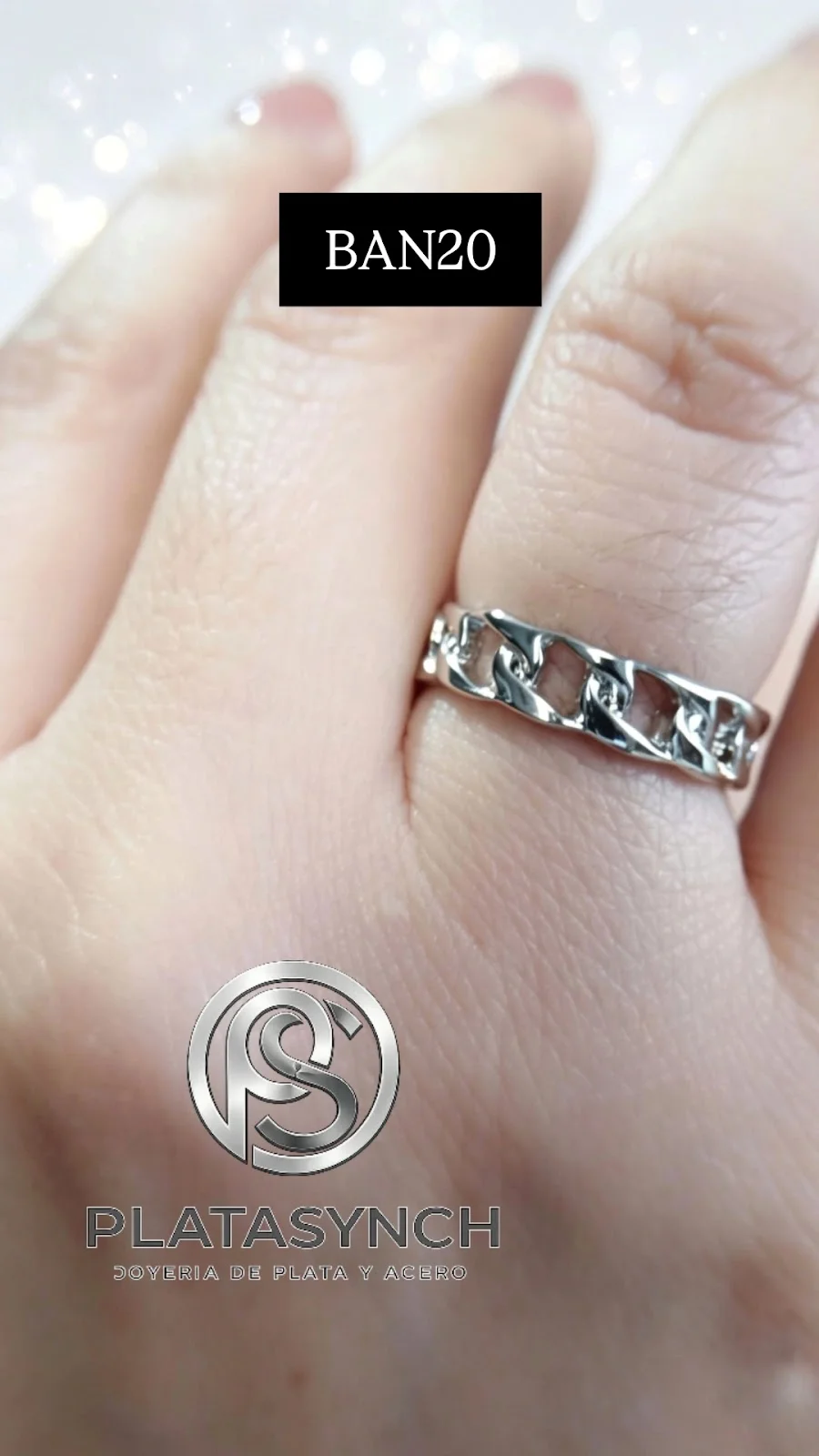 BAN20 - Anillo Brass eslabon plateado grueso