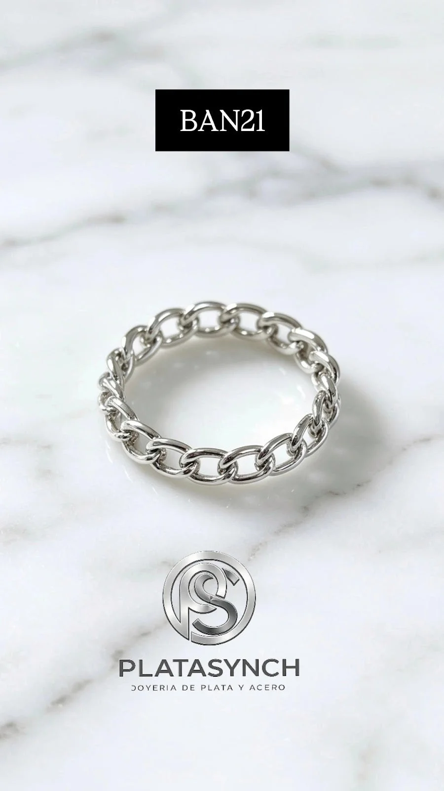 BAN21 - Anillo Brass plateado, eslabon delgado