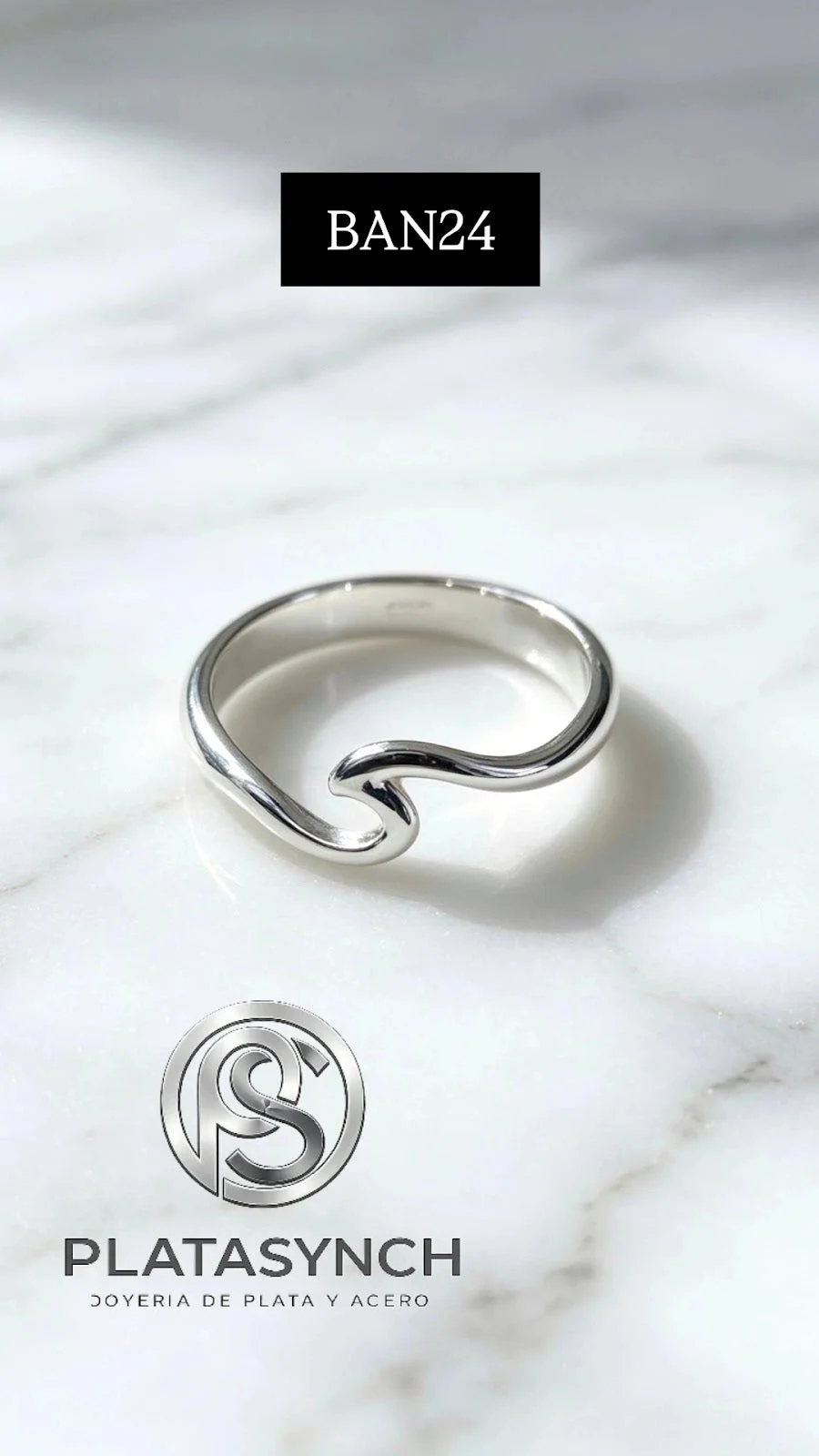 BAN24 - Anillo Brass plateado de ola