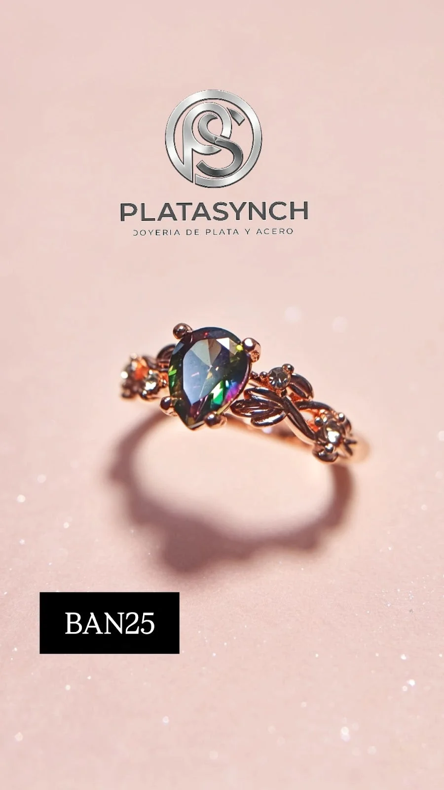 BAN25 - Anillo Brass - circonea verde en forma de lagrima