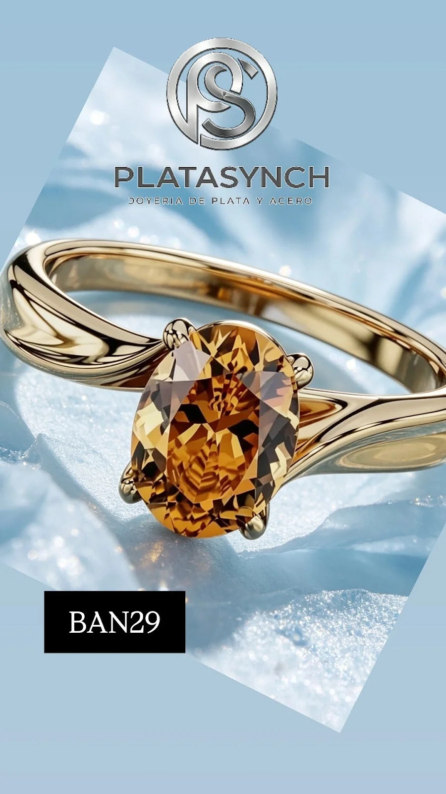 BAN29 - Anillo brass Piedra ambar amarillo