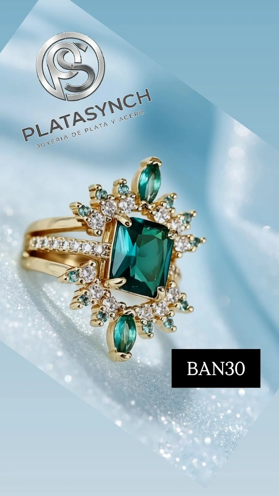 BAN30 - Anillo brass Verde Triple conjunto en un solo