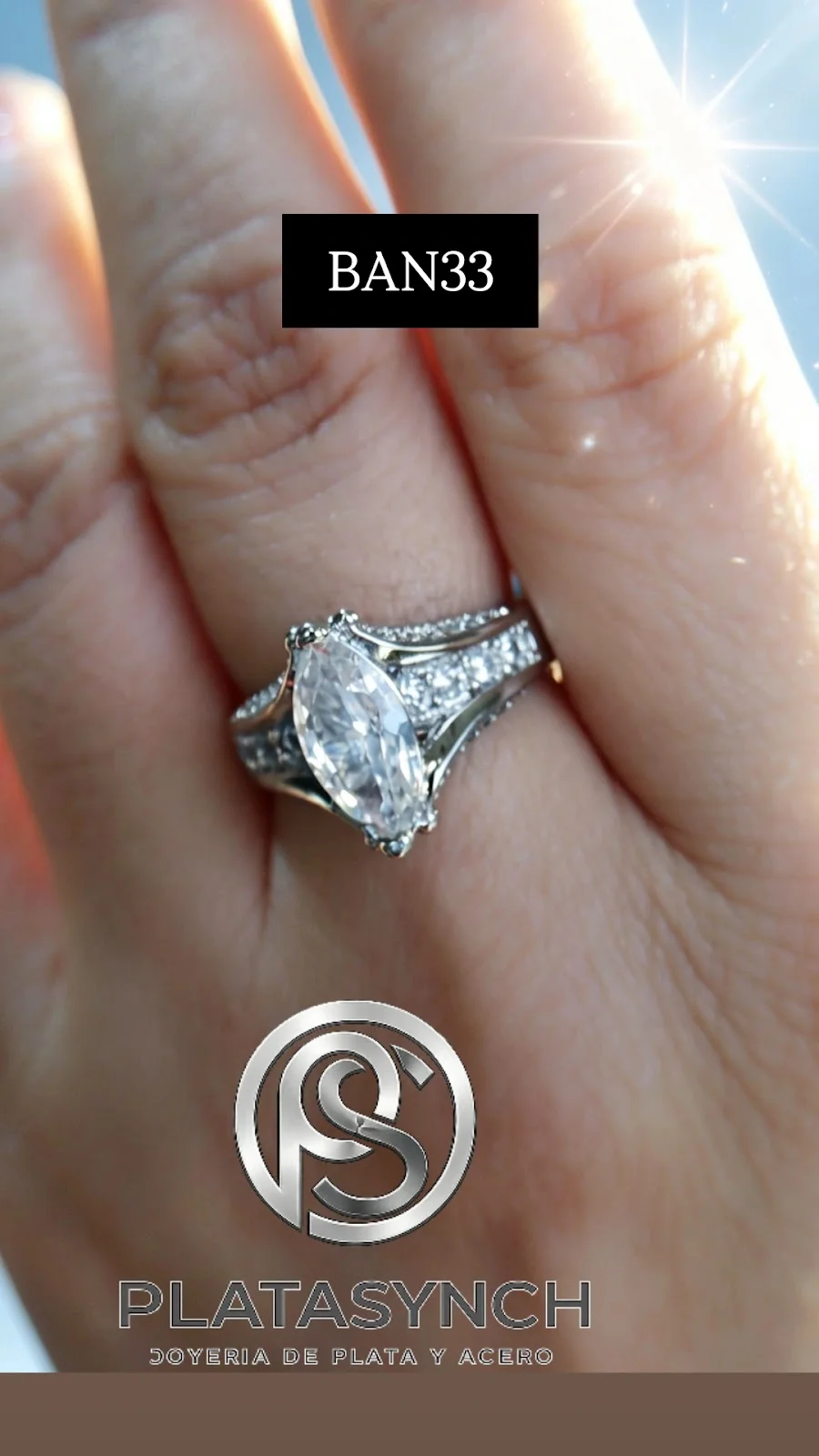 BAN33 - Anillo Brass circonea cubica plateado - Marqueza