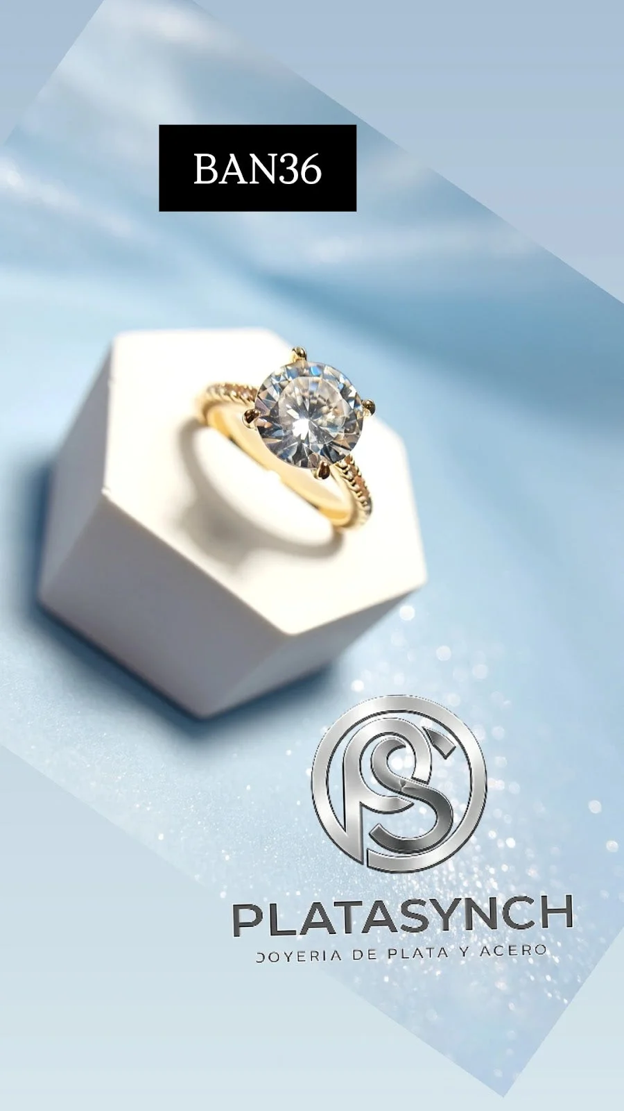 BAN36 - Anillo Brass Circonea dorado - Princesa