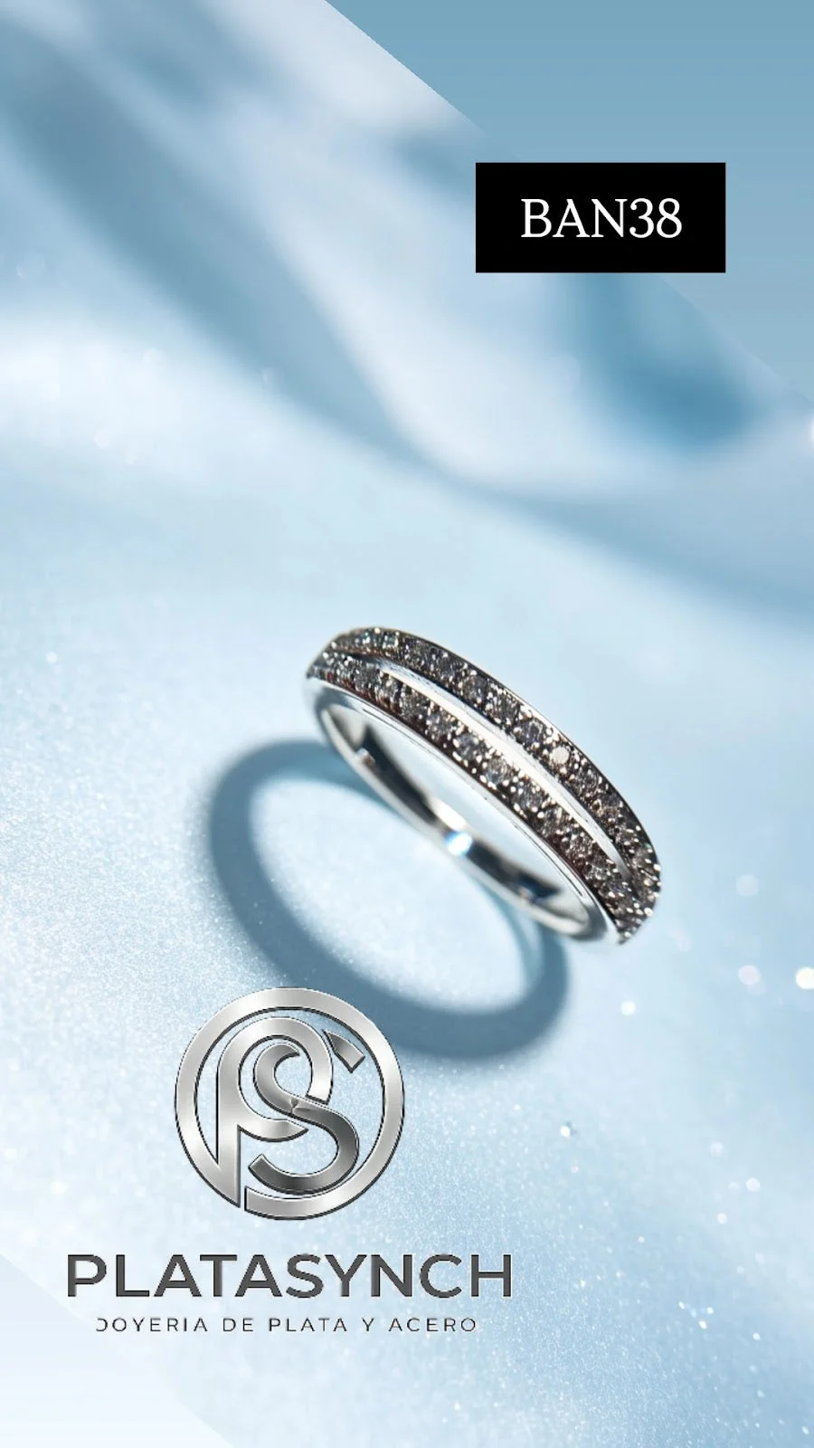BAN38 - Anillo Brass circoneas cubicas doble linea plateado