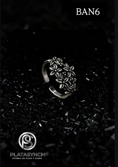BAN6 - Anillo -Brass Retro plateado 5 flores