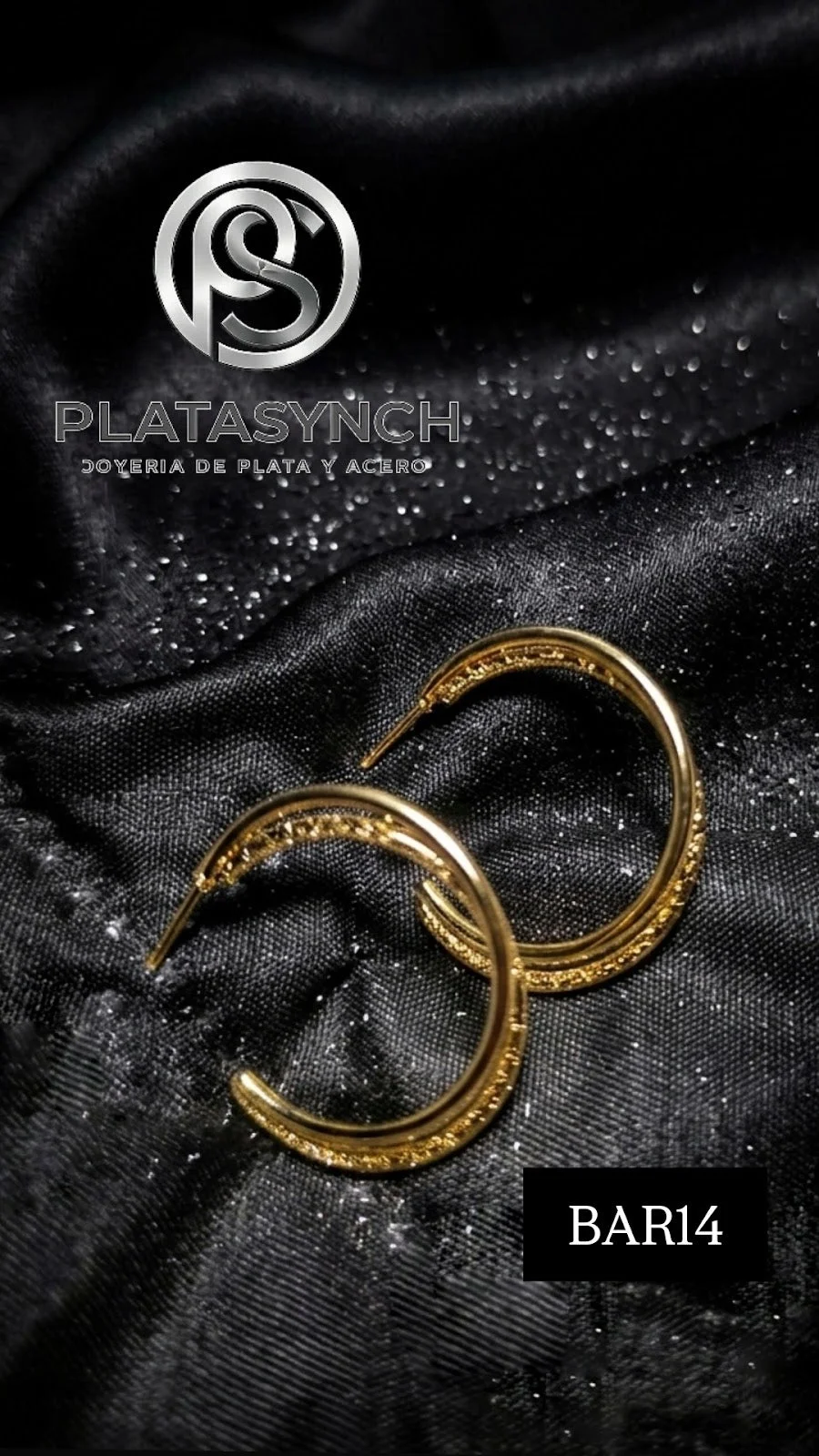 BAR14 - Aretes Brass dorado de palito doble linea lisa y escarchada