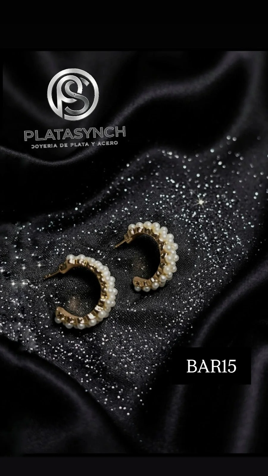 BAR15 - Aretes Brass dorado de palito de perlas 3 lineas